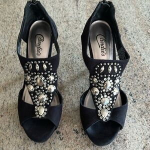 CANDIES BLACK & Silver Studded Heels
